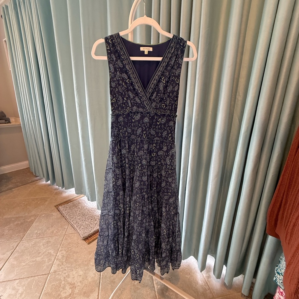 Max Studio Midnight Blue Patterned Midi Dress - image 1